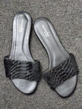 Elyse Walker Black Slide Mules with Textured Strap